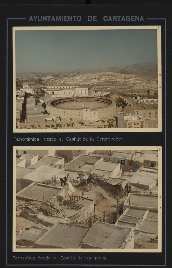 Fotografías de panorámica desde el Castillo de la Concepción (Cartagena) y perspectiva desde el Castillo de los Moros (Cartagena).